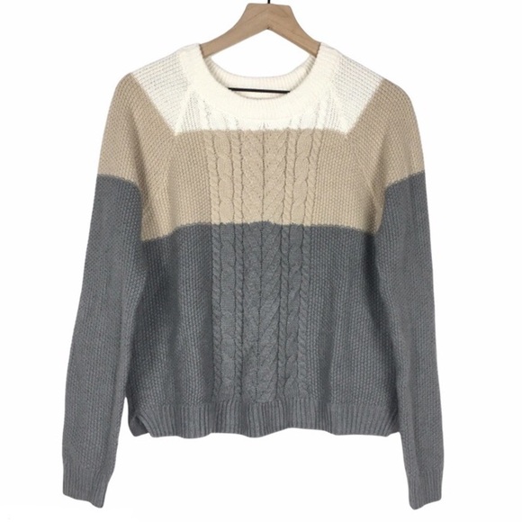 MERONA Sweater Cable Knit Colorblock Metallic Shimmer Cozy Warm Neutral Medium - Picture 8 of 8